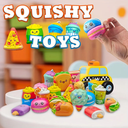 12pcs Mini Squeeze Toys with Various Food &Fries