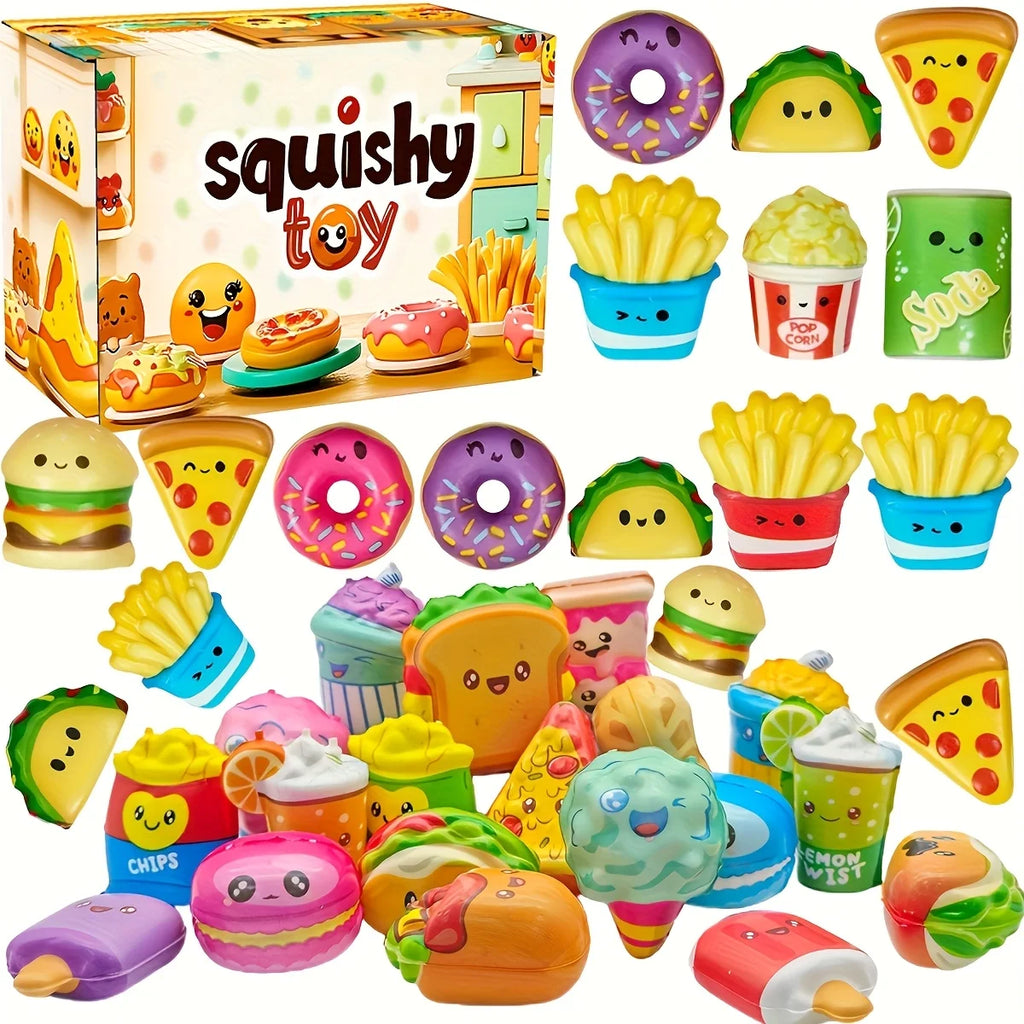 12pcs Mini Squeeze Toys with Various Food &Fries