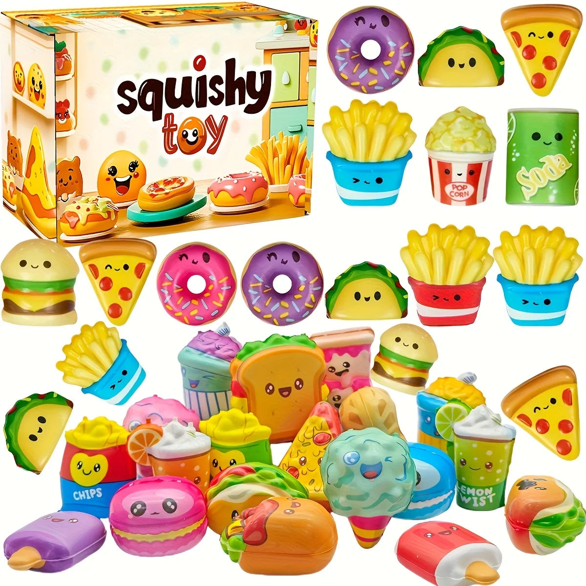 12pcs Mini Squeeze Toys with Various Food &Fries